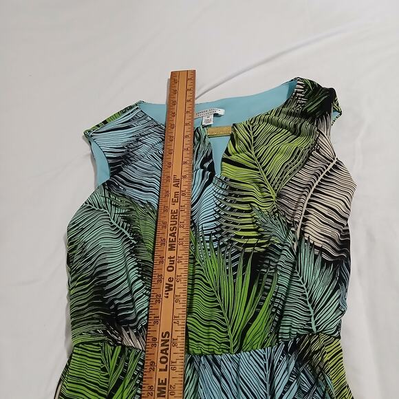 London Style Collection Med Sleeveless Slit Green/Blue Tropical print Maxi Dress - Picture 9 of 14